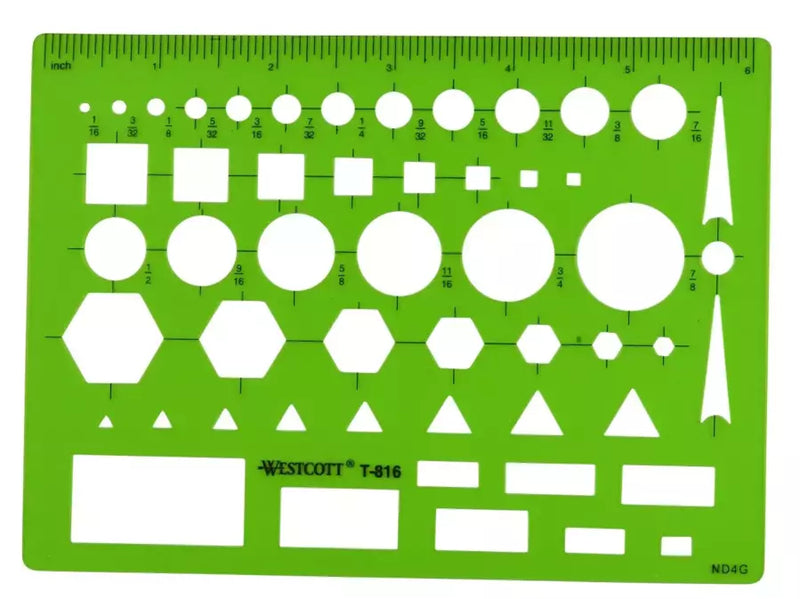 Plastic Template All-Purpose Shape Template with Inch Scale - 44 Shapes