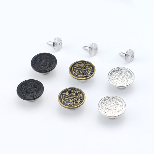 Jean Button Metal Rivets Durable Oak Leaf Design for Jeans - 17mm