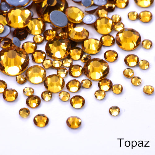 Small Bag Glue On Rhinestones Acrylic Fabric - Topaz Flat Back, 2MM To 6MM Sizes (1 Bag)