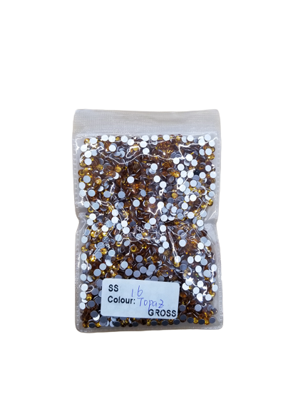 Small Bag Glue On Rhinestones Acrylic Fabric - Topaz Flat Back, 2MM To 6MM Sizes (1 Bag)