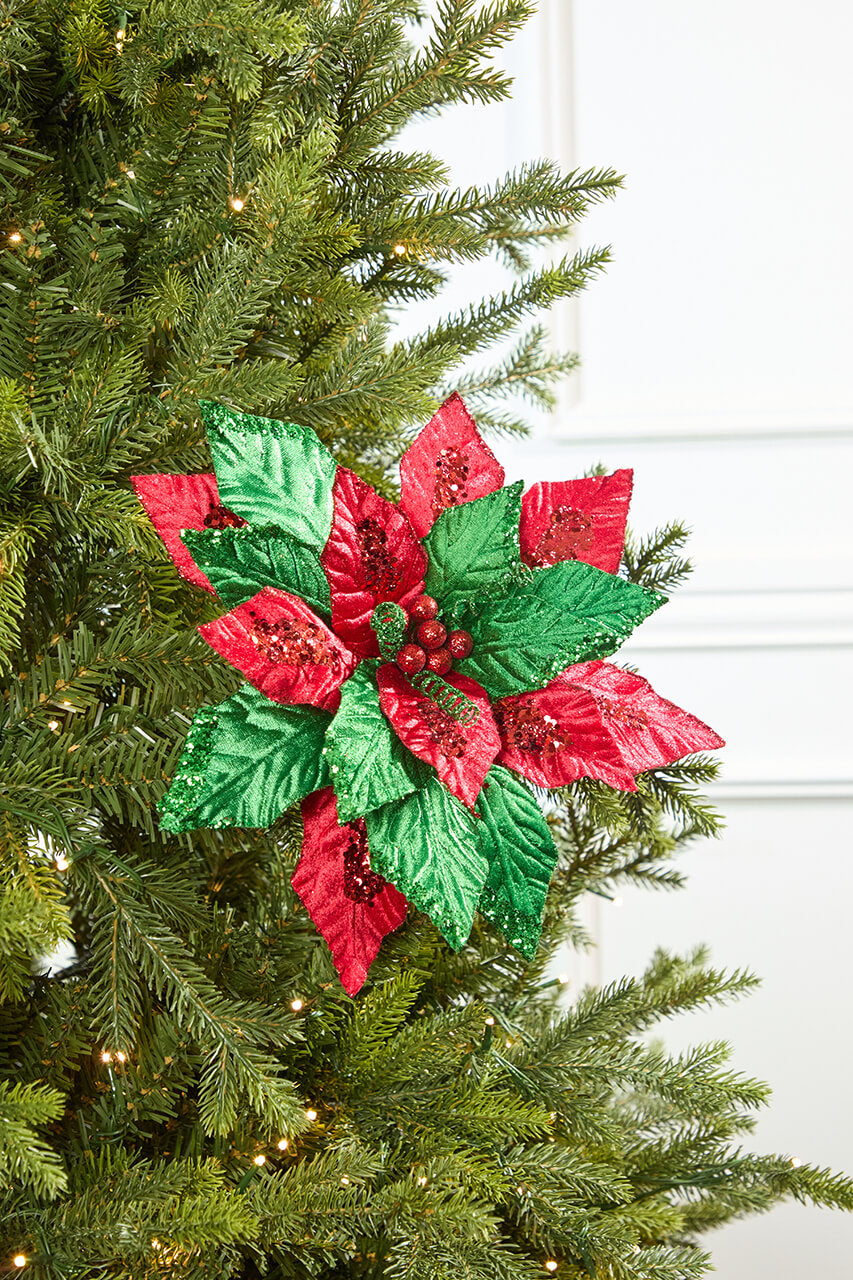 22" Classic Christmas Velvet Poinsettia Stem