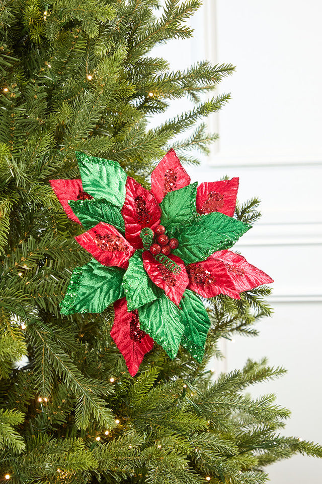22" Classic Christmas Velvet Poinsettia Stem