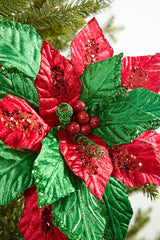 22 Inch Classic Christmas Velvet Poinsettia Stem