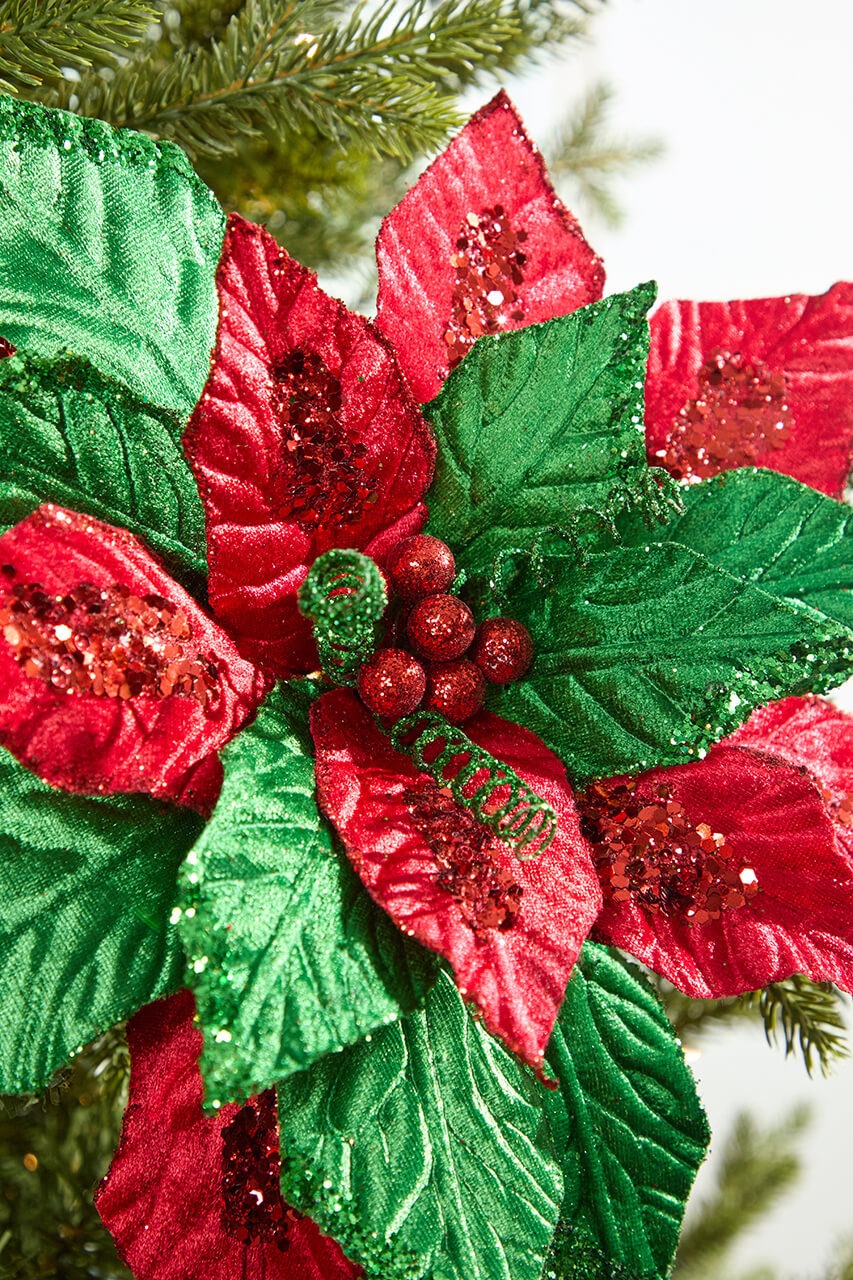22" Classic Christmas Velvet Poinsettia Stem