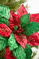 22" Classic Christmas Velvet Poinsettia Stem