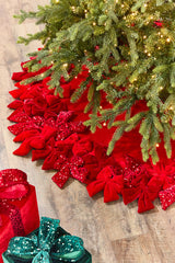 54" Red Velvet Sequin Bow Tree Skirt