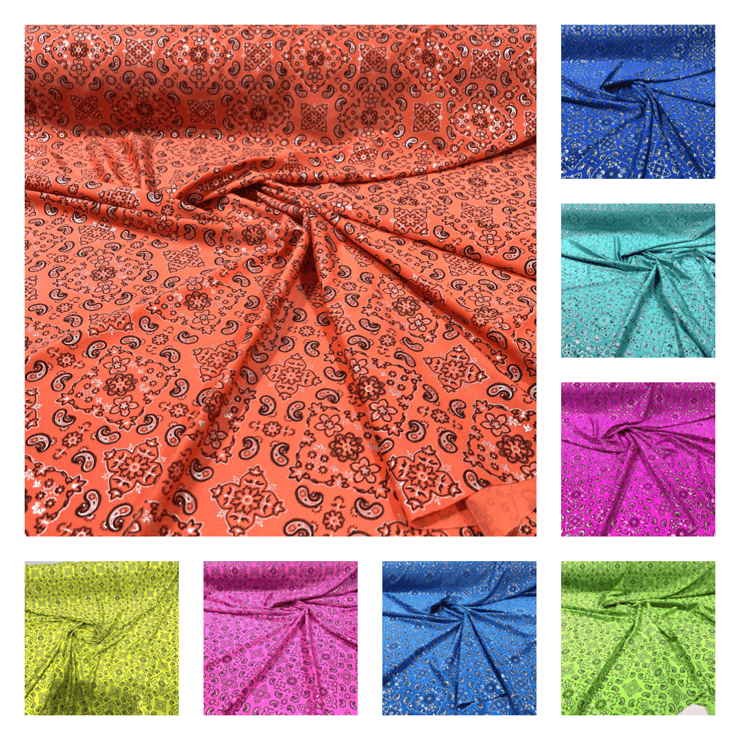 Bandanna Print Nylon Spandex Fabric - Bandanna Print, 58" Width (1 Yard)