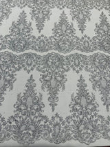 Trim Glitter Damask Design On A Mesh Lace 58" Wide - Polyester Glitter Lace Fabric - Gold, Damask Design, 58" Width (1 Yard)