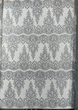 Trim Glitter Damask Design On A Mesh Lace 58" Wide - Polyester Glitter Lace Fabric - Gold, Damask Design, 58" Width (1 Yard)