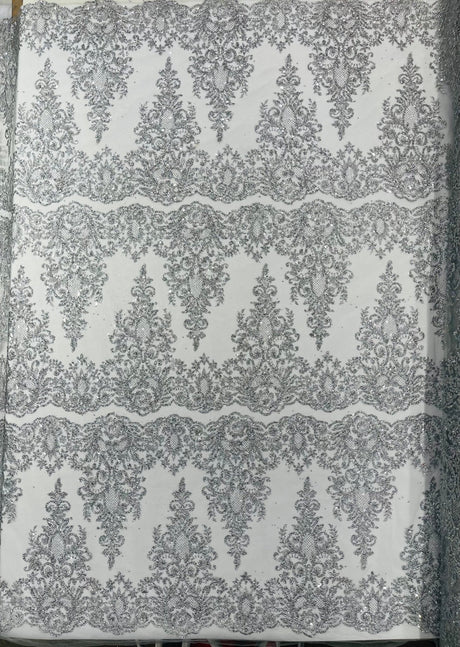 Trim Glitter Damask Design On A Mesh Lace 58" Wide - Polyester Glitter Lace Fabric - Gold, Damask Design, 58" Width (1 Yard)