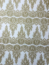 Trim Glitter Damask Design On A Mesh Lace 58" Wide - Polyester Glitter Lace Fabric - Gold, Damask Design, 58" Width (1 Yard)