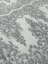 Trim Glitter Damask Design On A Mesh Lace 58" Wide - Polyester Glitter Lace Fabric - Gold, Damask Design, 58" Width (1 Yard)