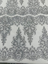 Trim Glitter Damask Design On A Mesh Lace 58" Wide - Polyester Glitter Lace Fabric - Gold, Damask Design, 58" Width (1 Yard)