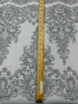Trim Glitter Damask Design On A Mesh Lace 58" Wide - Polyester Glitter Lace Fabric - Gold, Damask Design, 58" Width (1 Yard)