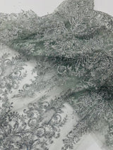 Trim Glitter Damask Design On A Mesh Lace 58" Wide - Polyester Glitter Lace Fabric - Gold, Damask Design, 58" Width (1 Yard)