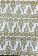 Trim Glitter Damask Design On A Mesh Lace 58" Wide - Polyester Glitter Lace Fabric - Gold, Damask Design, 58" Width (1 Yard)