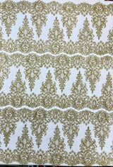 Trim Glitter Damask Design On A Mesh Lace 58" Wide - Polyester Glitter Lace Fabric - Gold, Damask Design, 58" Width (1 Yard)