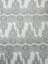 Trim Glitter Damask Design On A Mesh Lace 58" Wide - Polyester Glitter Lace Fabric - Gold, Damask Design, 58" Width (1 Yard)