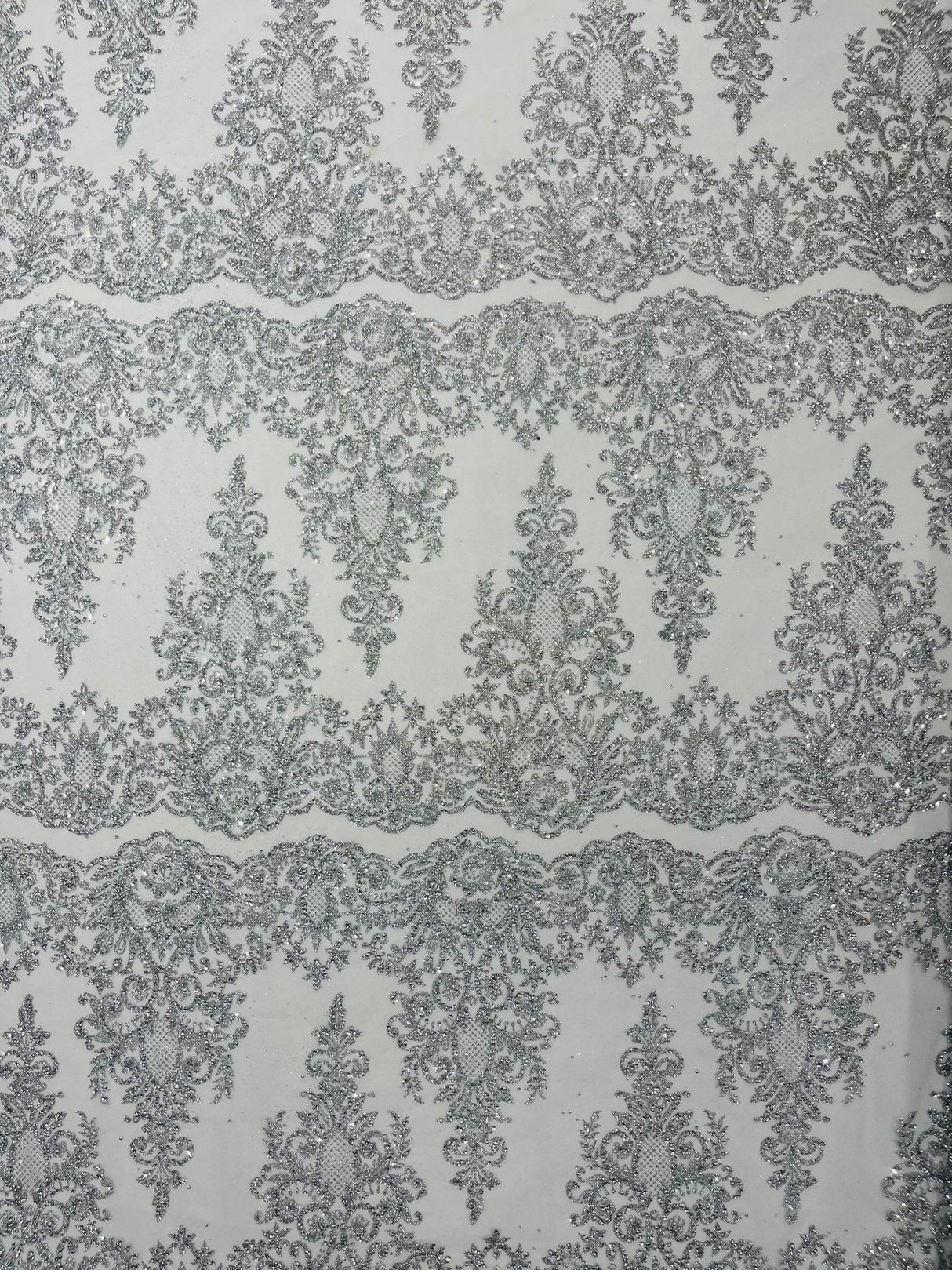 Trim Glitter Damask Design On A Mesh Lace 58" Wide - Polyester Glitter Lace Fabric - Gold, Damask Design, 58" Width (1 Yard)