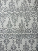 Trim Glitter Damask Design On A Mesh Lace 58" Wide - Polyester Glitter Lace Fabric - Gold, Damask Design, 58" Width (1 Yard)