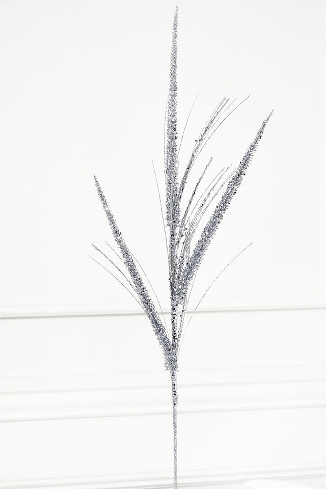 34" Glitter/Mica Triple Spike Grass Spray - Silver