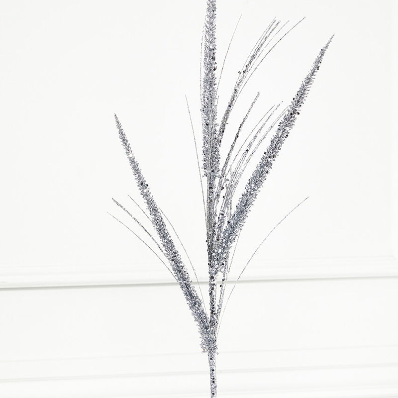 34 Inch Glitter/Mica Triple Spike Grass Spray - Silver