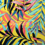 Tropical Leaf Nylon Spandex Fabric - Black/Yellow Palm Leaf Print, 58/60" Width (1 Yard)