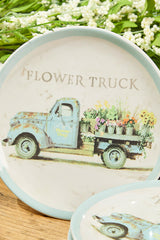 10" Flower Truck Dolomite Snack Plate - Set of 4