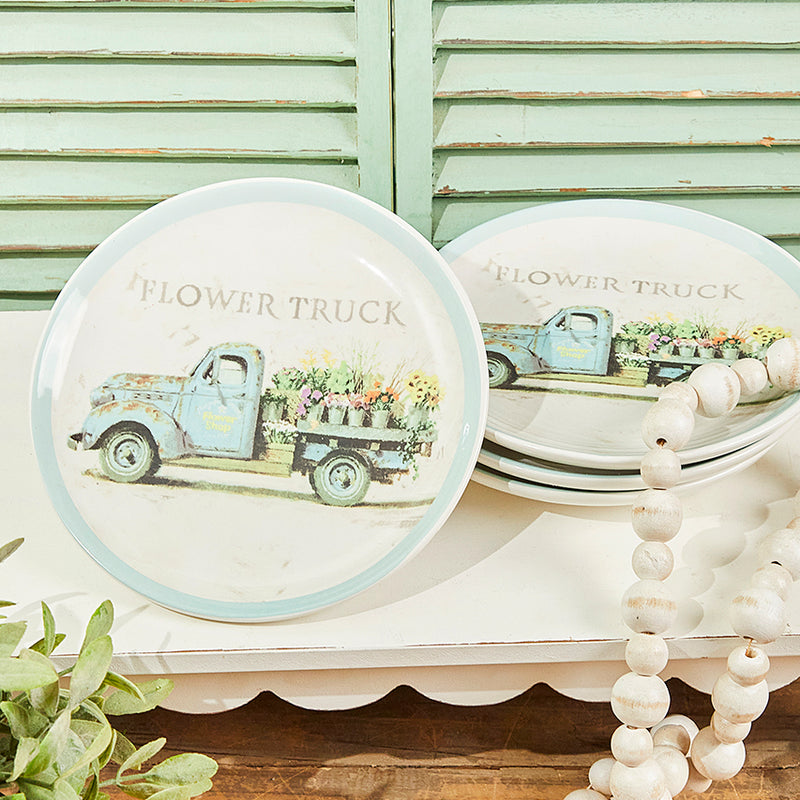 10" Flower Truck Dolomite Snack Plate - Set of 4