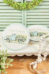 10" Flower Truck Dolomite Snack Plate - Set of 4