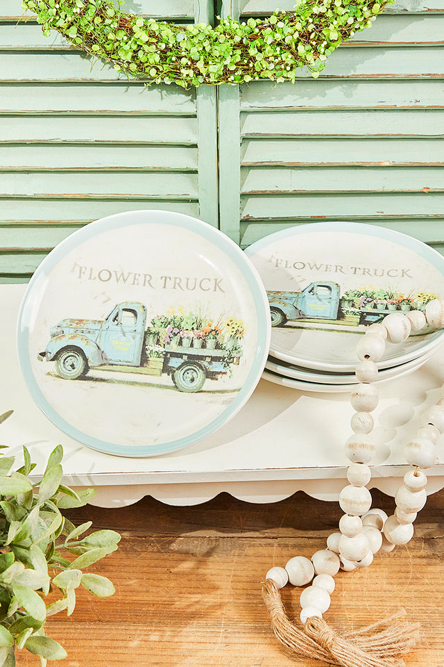 10" Flower Truck Dolomite Snack Plate - Set of 4