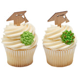 Graduation cap wood style Assortment Cupcake Cake Pics - set of 72