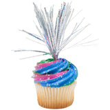 Holographic Silver Spray Mylar Celebration cake and cupcakes picks - set of 24