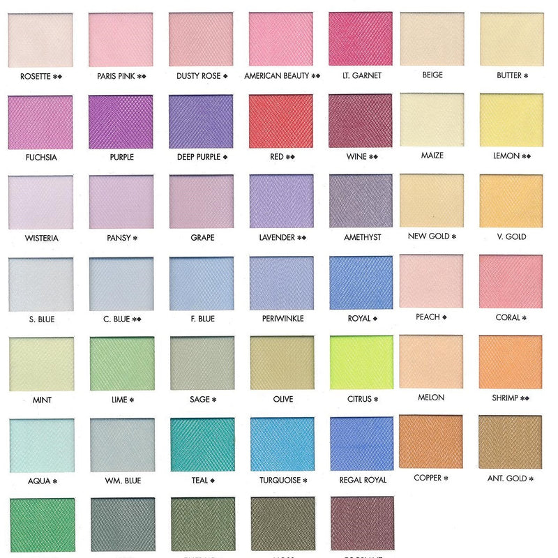 Veil Tulle Nylon Fabric - Sheer, Multiple Colors, 54" Wide (1 Yard)