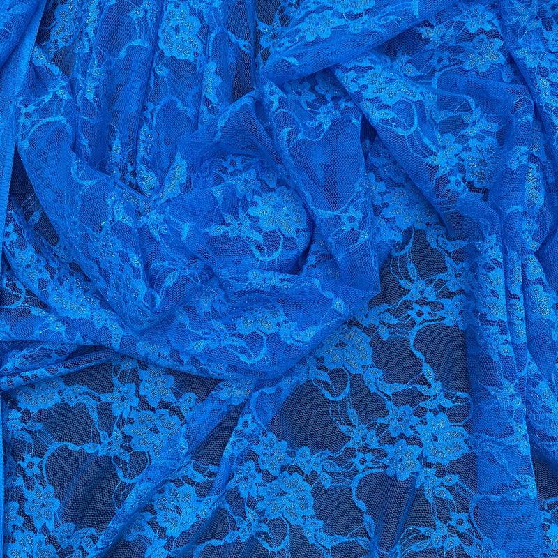 Turquoise Stretch Lace Nylon Spandex Fabric - Shimmery Floral Sheer, 58/60" Width (1 Yard)