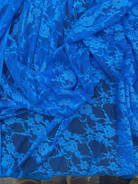 Turquoise Stretch Lace Nylon Spandex Fabric - Shimmery Floral Sheer, 58/60" Width (1 Yard)