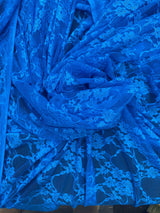 Turquoise Stretch Lace Nylon Spandex Fabric - Shimmery Floral Sheer, 58/60" Width (1 Yard)