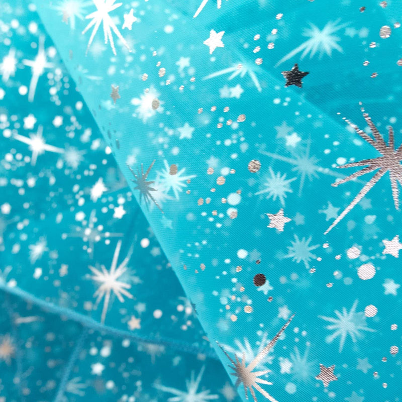 Turquoise Star Bursts Sheer Organza Fabric - Turquoise Star Bursts, 58/60" Width (1 Yard)