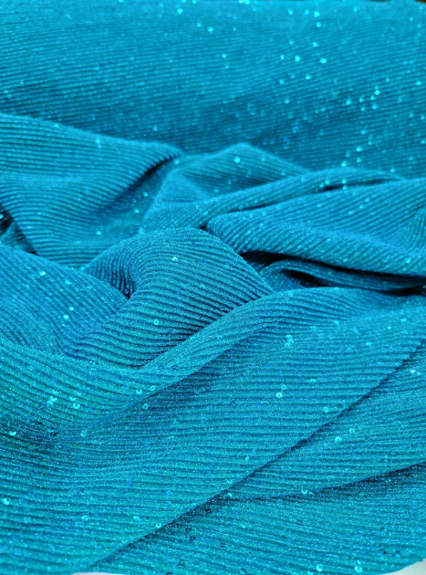 Stretch Spandex Lame Sequin Fabric Teal Blue