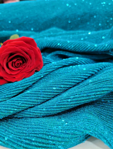 Stretch Spandex Lame Sequin Fabric Teal Blue