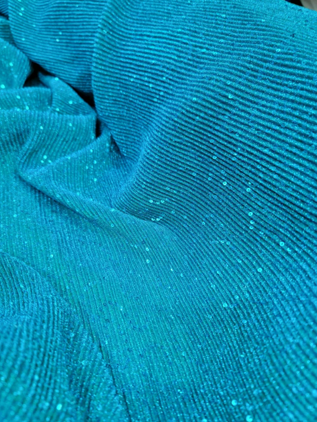 Stretch Spandex Lame Sequin Fabric Teal Blue