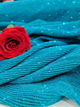 Stretch Spandex Lame Sequin Fabric Teal Blue