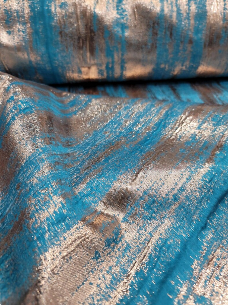 Brocade Jacquard Fabric Turquoise Metallic Gold