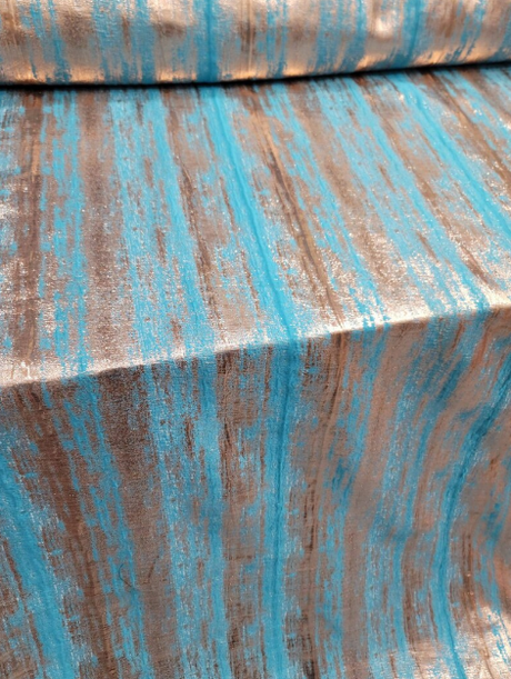 Brocade Jacquard Fabric Turquoise Metallic Gold