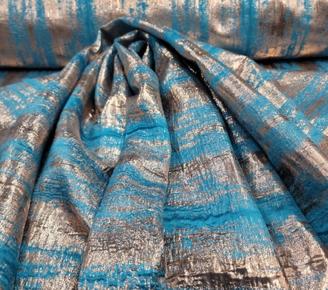 Brocade Jacquard Fabric Turquoise Metallic Gold