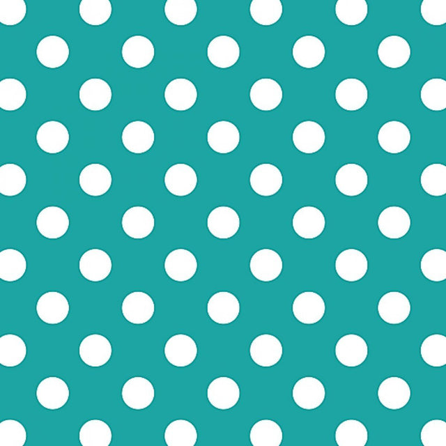1″ One Inch White Polka Dot on Turquoise Poly Cotton Fabric,