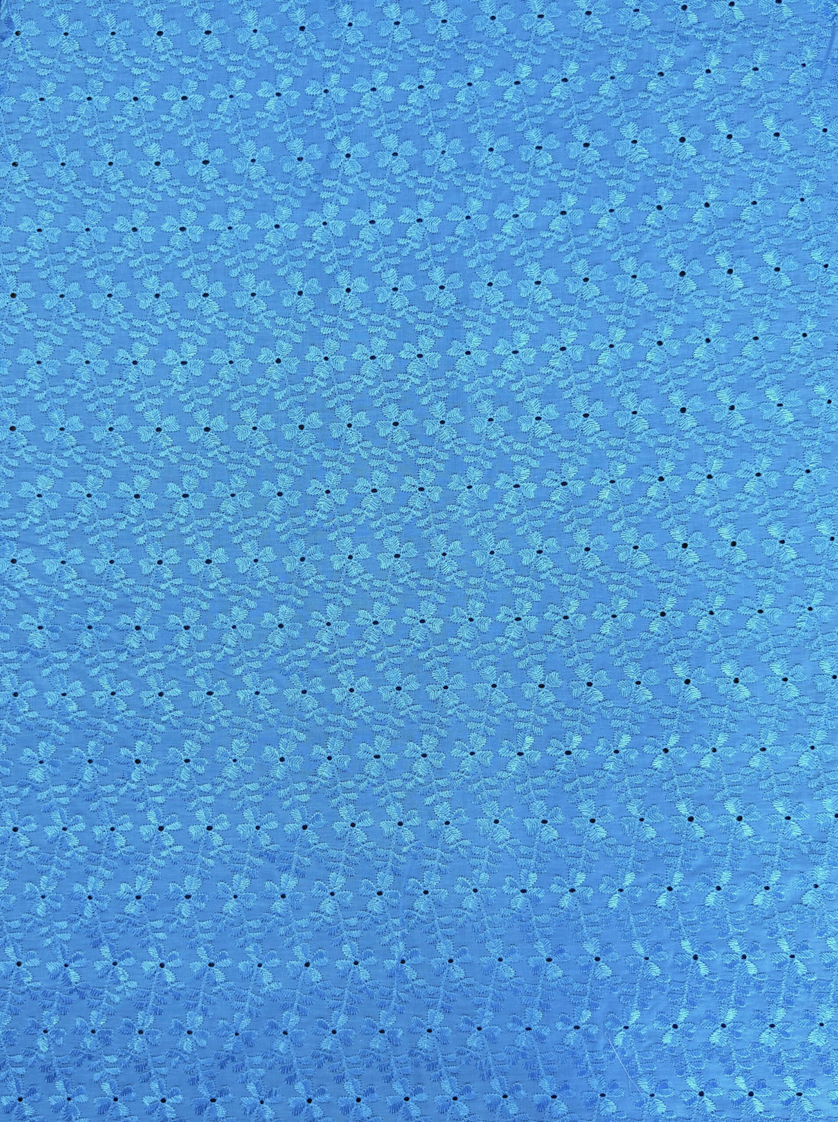 Heavy Eyelet Turquoise Polyester Cotton Fabric - Turquoise Floral Embroidery, 41"- 42" Width