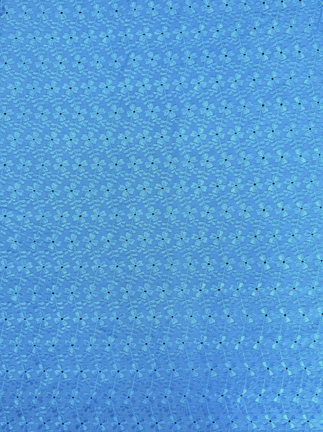 Heavy Eyelet Turquoise Polyester Cotton Fabric - Turquoise Floral Embroidery, 41"- 42" Width