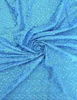 Heavy Eyelet Turquoise Polyester Cotton Fabric - Turquoise Floral Embroidery, 41"- 42" Width