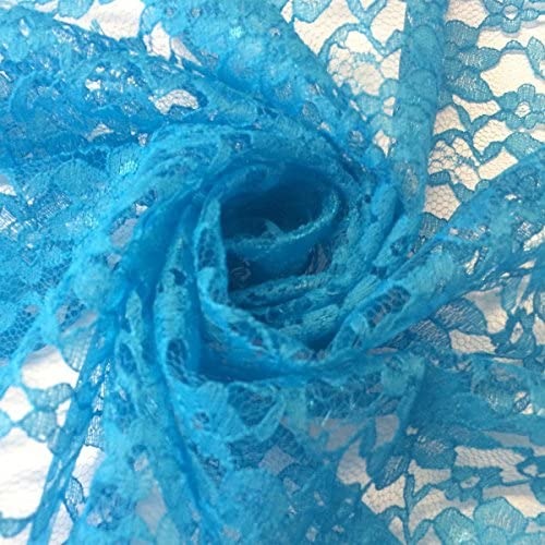 Raschel Lace Polyester Fabric - French Floral Lace, Aqua, 60" Width